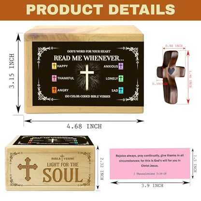 Personalized Bible Verse Box, 150 Color-Coded Scripture Cards, Read Me Whenever Cards for Emotions, Prayer Box with Wooden Cross, Christian Gift for Women, Christmas, Father's Day - color: Bible Box 1