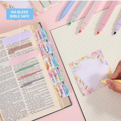 VYRANA Bible Study Supplies Journaling Kit for Women, Bible Study Kit with 11 No Bleed Highlighters and Pens, 1 Sticky Notes of 30 Pages, 1 Index Stickers of 4 Colors, 105 Tabs for Christian Gifts