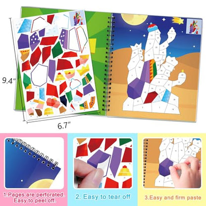 2PCS Bible Crafts for Kids Ages 4-8 Sticker Paint Books Airplane Activities Includes Christian Jesus Angel Adam&Eve and More Designs Gift Party Create 20 Pictures（Sticker Sheets are Separate） - color: Bible Sticker Book