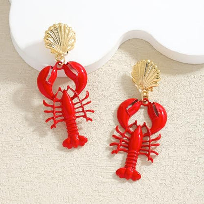 Creative Exaggerated Ocean Animal Drop Dangle Earrings for Women, Bohemia Style Alloy Lobster Octopus Fish Crab Earrings for Summer Beach Holiday Party Jewelry Gifts - style: Shell Lobster Earrings-A