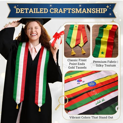 Graduation Stole Country Flag Grad Sash with Gold Tassels - 72 Inch V-Neck Satin Stoles for 2026 Graduate - color: Afghanistan Stole