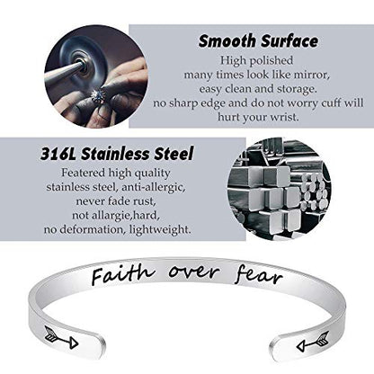 Fesciory Inspirational Bracelets for Women, Stainless Steel Cuff Bangle - color: Silver-20