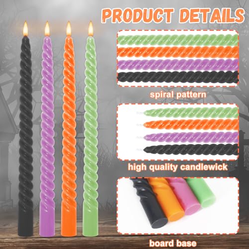 Whaline 8Pcs 10 Inch Halloween Spiral Taper Candles Black Orange Purple Green Dripless Twisted Wax Candles Long Unscented Candle Sticks for Home Party Supplies - color: Halloween