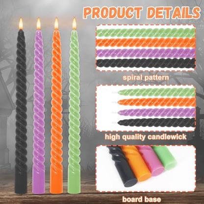 Whaline 8Pcs 10 Inch Halloween Spiral Taper Candles Black Orange Purple Green Dripless Twisted Wax Candles Long Unscented Candle Sticks for Home Party Supplies - color: Halloween