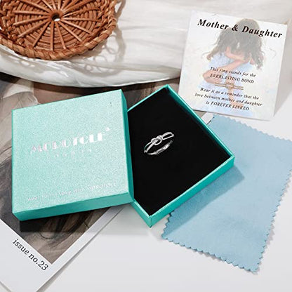 MOROTOLE To My Mom Sterling Silver Ring, Love Knot Silver Ring for Women Forever Linked You And Mom Rings Adjustable Thumb Rings Mother Gifts… - color: Love Rings (Mother & Daughter Card)