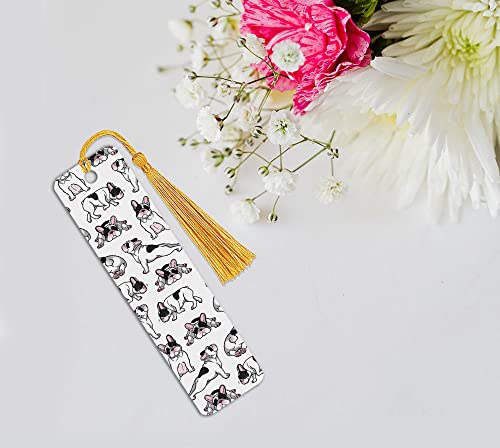 WIRESTER Set of 2 Metal Bookmarks with Light Gold Tassel for Students, Reader, Teachers, Book Lovers - French Bulldog Funny Playful Postures, Siberian Husky Funny Playful Postures - color: French Bulldog, Siberian Husky Playful Postures