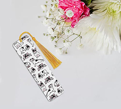 WIRESTER Set of 2 Metal Bookmarks with Light Gold Tassel for Students, Reader, Teachers, Book Lovers - French Bulldog Funny Playful Postures, Siberian Husky Funny Playful Postures - color: French Bulldog, Siberian Husky Playful Postures