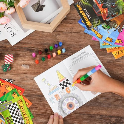 BenLouis 24 Monster Truck Mini Coloring Books with 24 Crayons for Kids Bulk - style: Monster Truck