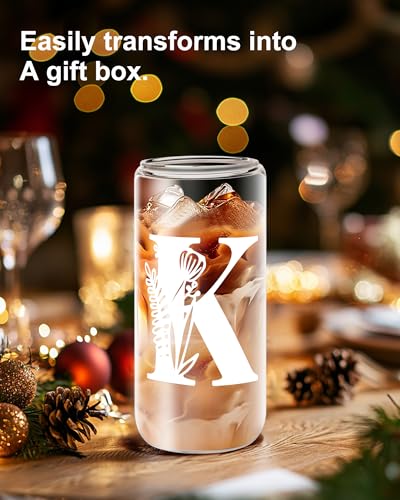 Yekidos Monogrammed Glass Drinking Cup With Lid Straw Funny For Women Personalized Coffee Cup Regalos Para Mujer Teen Girl Gifts Trendy Stuff Iced Glasses Tumbler Must Haves For Women Home Essentials - style: Initial Z