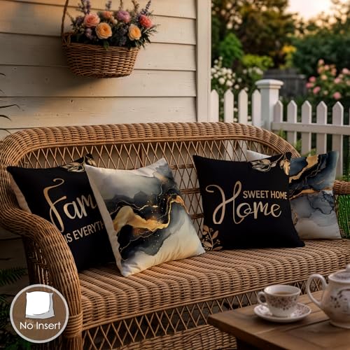 OBSEDE Black Gold Marble Sweet Home Throw Pillow Covers 18 x 18 Set of 4 - color: Black Gold Marble Sweet Home, size: 18" x 18" (Pack of 4)