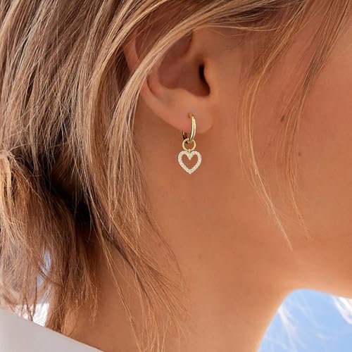 DAILY VIBES Cute Butterfly Star Cross Heart CZ Dangle Earrings for Women - color: Gold Heart CZ