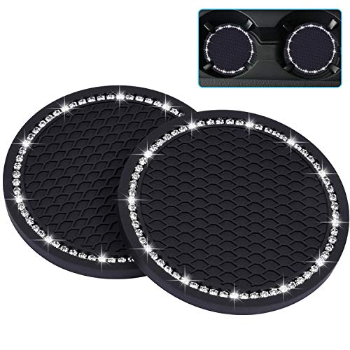 Wisdompro Bling Car Coasters, 2 Pack 2.75" Diameter Car Cup Coaster, Black - color: Black