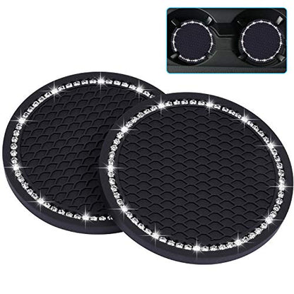 Wisdompro Bling Car Coasters, 2 Pack 2.75" Diameter Car Cup Coaster, Black - color: Black