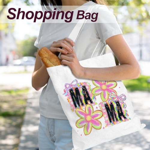 Mama Mom Tote Bag Mom Birthday Gifts Canvas Tote Bag, Reusable Canvas Shoulder Bags for Grocery Shopping, Beach 01 - color: Mamaflower02