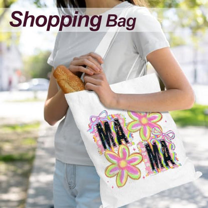 Mama Mom Tote Bag Mom Birthday Gifts Canvas Tote Bag, Reusable Canvas Shoulder Bags for Grocery Shopping, Beach 01 - color: Mamaflower02