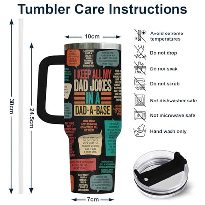 34HD Daddy Keep All My Dad Jokes Base 40 oz Tumbler with Handle, Dad Gift - color: Dad Jokes
