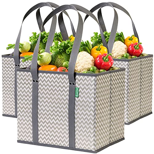 Reusable Grocery Bags (3 Pack) – Heavy Duty Shopping Bags, Chevron - color: Chevron