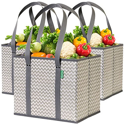 Reusable Grocery Bags (3 Pack) – Heavy Duty Shopping Bags, Chevron - color: Chevron