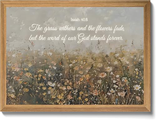 smvexyl Framed Christian Bible Verse Wall Art Canvas, Isaiah 40:8 Scripture Wildflower Meadow Painting Religious Wall Decor Faith Inspirational Picture for Living Room Bedroom Home Decoration 8x10 12x16 16x24 - color: jingwenhua, size: 10"L x 8"W