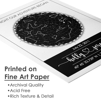 Custom Star Map Art Print - Fully Personalized (Your Details, Size, Color, Framing) | Romantic Gift Husband | Paper Anniversary | Special Ocassions Gift (e.g. Wedding, Birthday, etc) - color: Black & White, size: 11x14, style: Accent