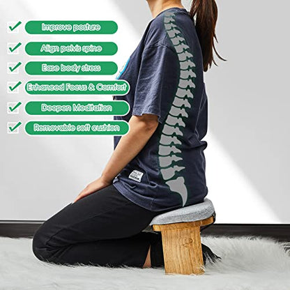 Namalu Bamboo Meditation Stool Foldable with Cushion, 16.1 x 7.5 x 6.7 Inch