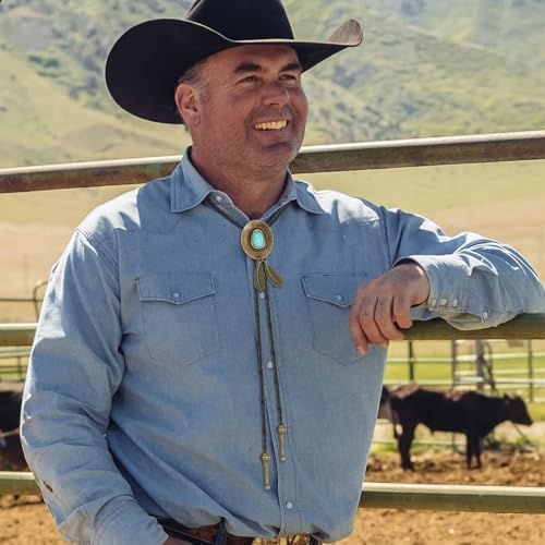 Western Cowboy Bolo tie for Men Women Gold Silver Death Skull Moth Cross Bolo Tie Christmas Deer Rooster Wolf Necktie Gift - color: 12# Turquoise Cowboy Hat