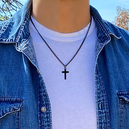 Joxevyia Cross Necklace for 14K Gold Filled Stainless Steel Small Cross Pendant with Cuban Chain Necklace Simple Faith Jewelry Christmas Gift for Men Women 16-24 Inches - size: 24 inches, style: black cross necklace 0.8"*0.4"