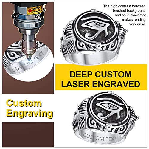 ChainsProMax Can Engrave Men Ancient Egyptian Eye of Ra Ankh Cross Ring, Size #7-#14, Stainless Steel/Gold Plated/Black (Send Gift Box) - color: Engrave-Eye of Ra-stainless