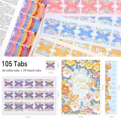 Bible Tabs for Women, 66 Large Print Laminated Bibles Chapters Index Tabs and 39 Blank Dividers Sticky Labels, Painted Flowers Bible Study Supplies, Journaling Accessories, Christian Gifts for Men - style: Painted Flowers