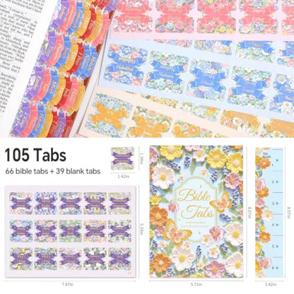 Bible Tabs for Women, 66 Large Print Laminated Bibles Chapters Index Tabs and 39 Blank Dividers Sticky Labels, Painted Flowers Bible Study Supplies, Journaling Accessories, Christian Gifts for Men - style: Painted Flowers