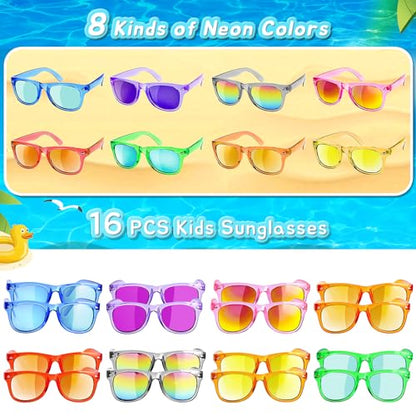 GKTZ Kids Sunglasses Party Favors - Boys Girls Valentines Day Gifts, Neon Sunglasses with UV 400 Protection for Kids Classroom Favors Birthday Goodie Bags Stuffers - 16 Packs - style: 16 Pack