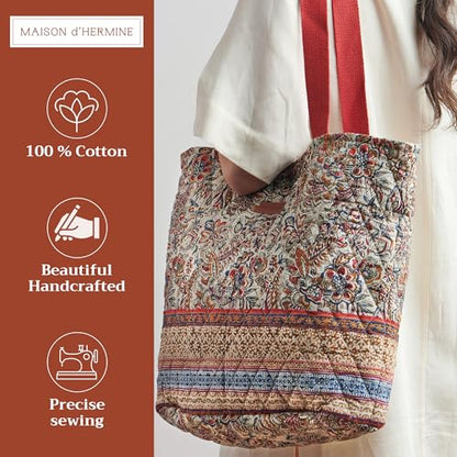 Maison d' Hermine Shopping Bags Cotton Quilted Tote Bag with Zipper Pockets - color: 040 - Jaipur