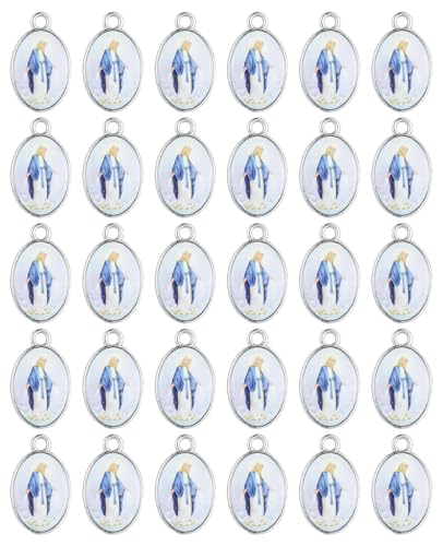 COTTVOTT Saint Therese of Lisieux/Saint Mother Teresa of Calcutta/Divine Mercy Jesus/Mater Dolorosa Patron Saint Medal Charm Pendant for DIY Rosary Necklace Bracelet Jewelry Making Part - color: 30pcs-Enamel Our Lady of Grace