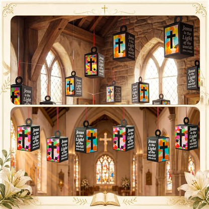 20 Sets Vbs 2026 Christian Cross Crafts Bulk Illumination Themed Paper Lanterns Jesus Is the Light Religious Suncatcher Sunday School Vbs Crafts for Church Christian Party Favor (Black Cross) - style: Black Cross