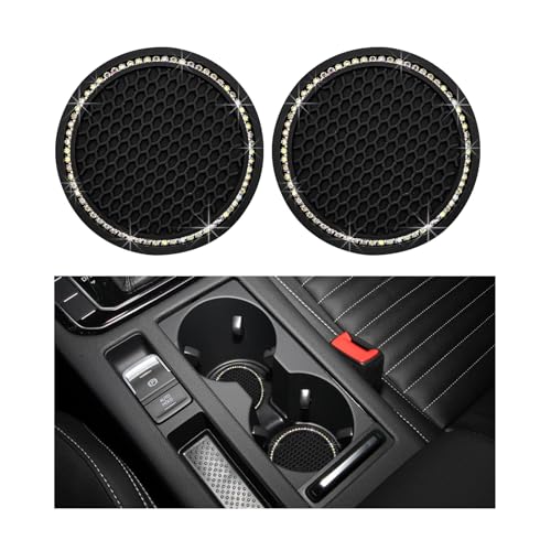 Dickno 2 PCS Bling Car Cup Coaster, 2.75 Inch Crystal Rhinestone Auto Cup Holder Insert Coaster, Anti-Slip Durable Car Drink Cup Mat, Universal Vehicle Interior Decor Accessories (Black & AB) - color: Black+ab, size: 2 PCS