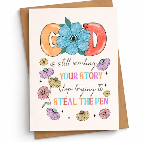 God Is Still Writing Your Story Card Funny Inspirational Christian Encouragement Cards Faith Greeting Gift for Friend Bestie Family Coworker Prayer Partner - color: God Is Still Writing Your Story