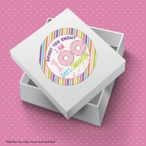 100 Days Smarter Donut Themed 100th Day of School Stickers, 40 2" Circle Stickers by Amanda Creation, Great for Teachers to Give Students to Celebrate 100 Days of Learning - style: Donut