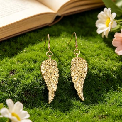 coadipress Angel Wing Earrings for Women Unique Silver Plated Fairy Feather Guardian Dangle Drop Hook Earrings Jewelry - color: Gold Light Wing