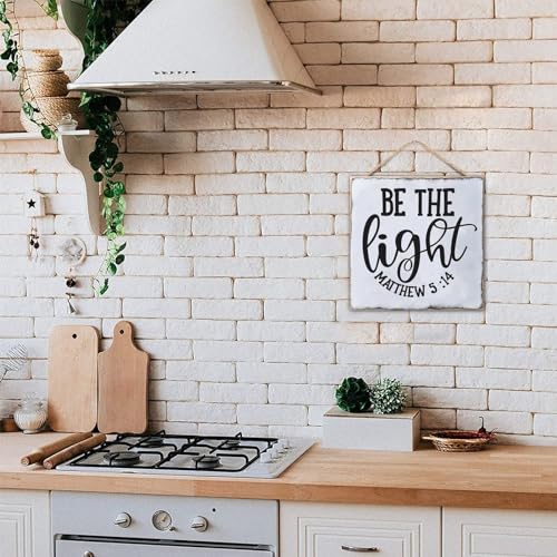 Be The Light Matthew 5:14 Wall Art Sign Novelty Bible Verse Hanging Wood Sign Customized Wooden Sign Plaque Artwork for Family/Friend/Women/Mother Gift 12x12in - color: Wooden Color-style-7