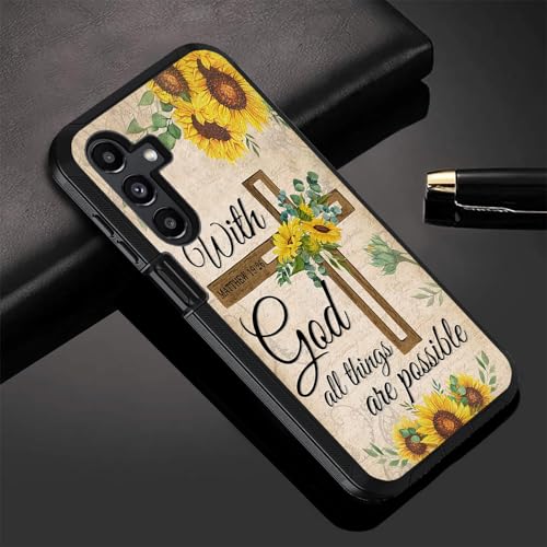 Case for Samsung Galaxy A17 5G / A16 5G, Heavy Duty 3 in 1 Hybrid Hard PC & Soft Silicone [Military Grade] Shockproof Drop Protection Case, Christian Cross Quote Bible Verse Matthew 19:26 - color: Christian Cross Quote Bible Verse Matthew 19:26, size: Gal