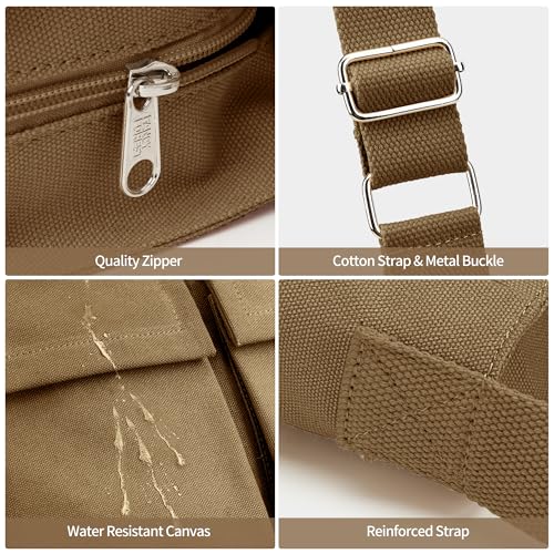 KALIDI Canvas Tote Bag Zipper Large Crossbody Shoulder Bag Messenger Bag - color: Upgraded Brown