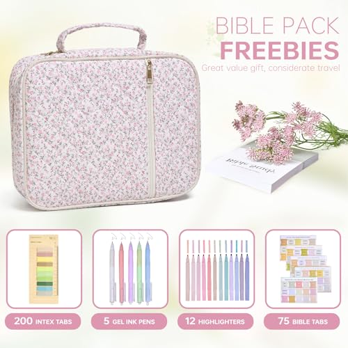 Bible Bag Cover Case for Women Study Supplies Kit Church Book Holder - color: Siamese Rose