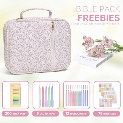 Bible Bag Cover Case for Women Study Supplies Kit Church Book Holder - color: Siamese Rose