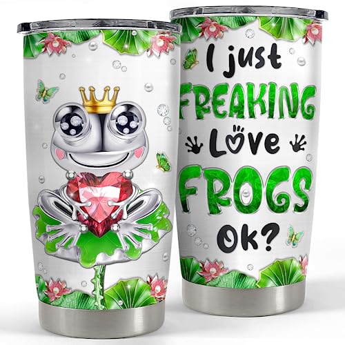 SANDJEST Frog Gifts for Women Girls Frog Tumbler 20oz Jewelry Drawings Stainless Steel Insulated Tumblers Coffee Travel Mug Cup Gift for Birthday Christmas - color: Frog