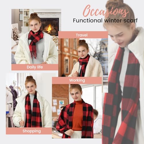 Clothirily Womens Winter Scarf, Oversized Long Blanket Plaid Shawl Wrap - color: Red Black Plaid