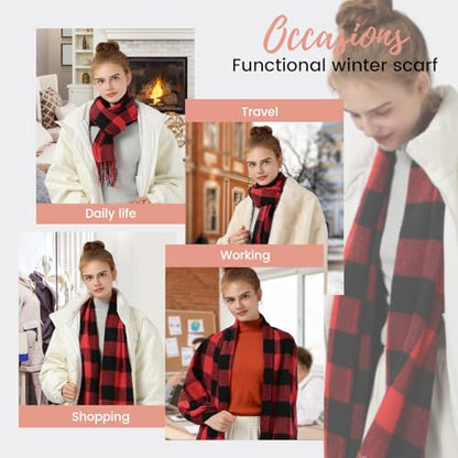 Clothirily Womens Winter Scarf, Oversized Long Blanket Plaid Shawl Wrap - color: Red Black Plaid