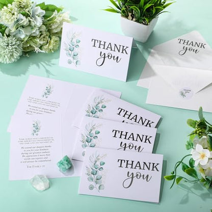 Marspark 25 Pack Funeral Thank You Cards Sympathy Envelopes, Greenery - style: Greenery