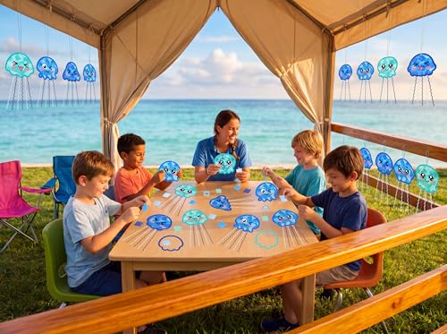 48PCS Summer Crafts: Paper Jellyfish Suncatchers DIY Kits, Window Stained Glass Effect Art Supplies - style: jellyfish