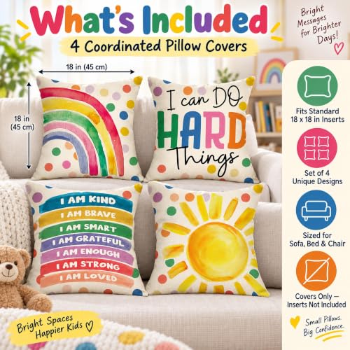 Fahrendom Rainbow Sunshine Decorative Throw Pillow Covers 18 x 18 Set of 4 - color: Rainbow