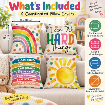 Fahrendom Rainbow Sunshine Decorative Throw Pillow Covers 18 x 18 Set of 4 - color: Rainbow
